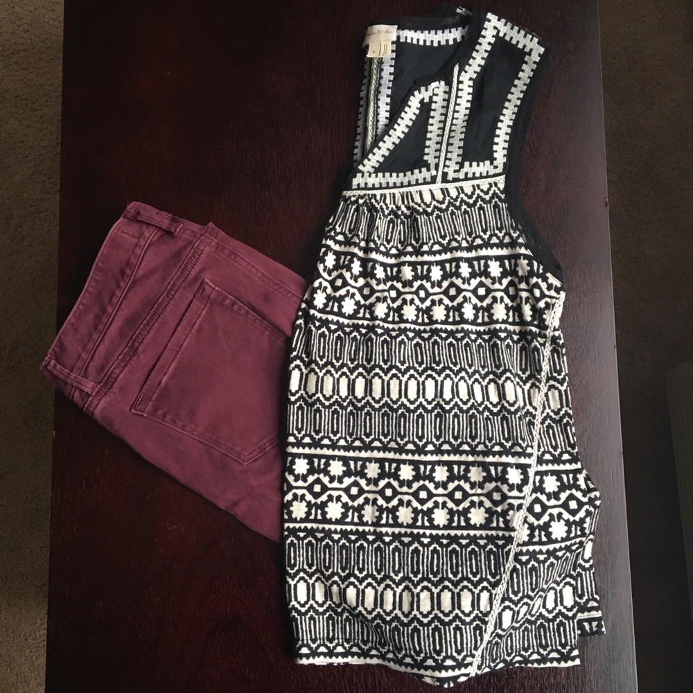 Anthropologie (Meadow Rue) Black White Tribal Top